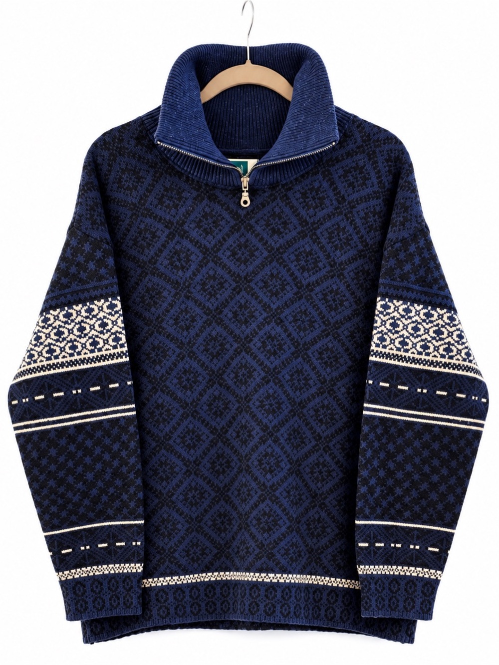 AMAZING! Vintage Steffner Nordic Men's Navy 1/4 Zip Patterned Sweater